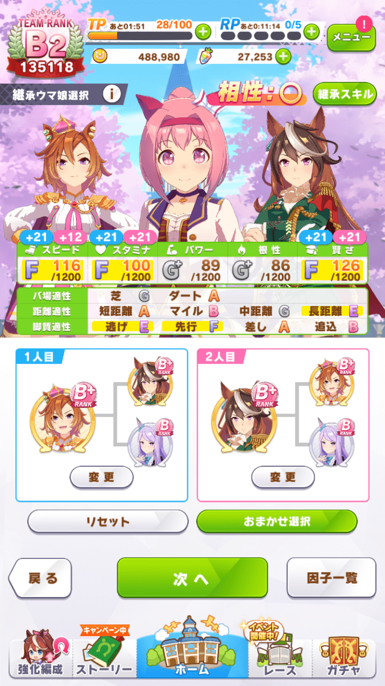 ハルウララ、相性○