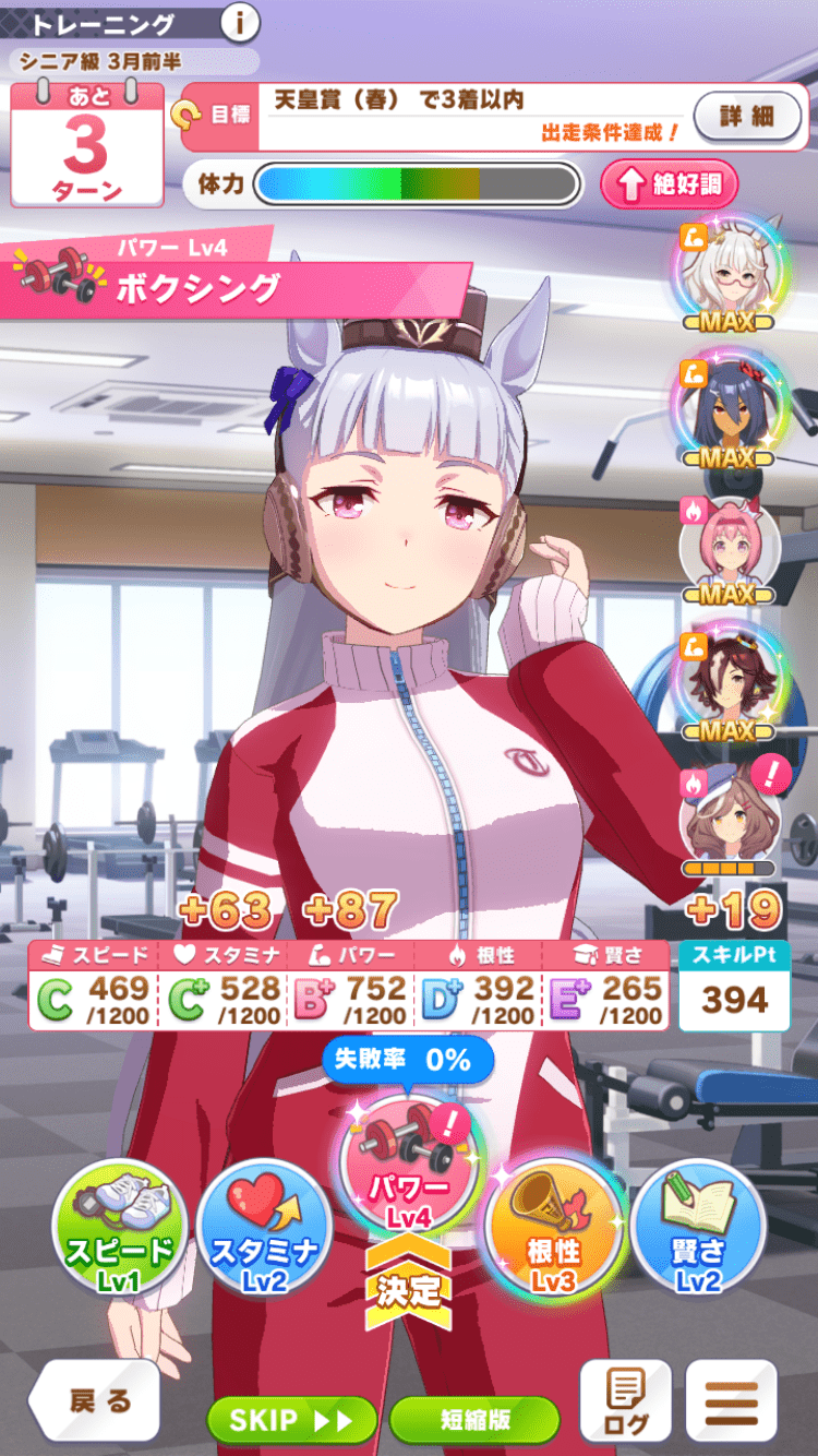 パワートレーニングでスタミナ上昇量63